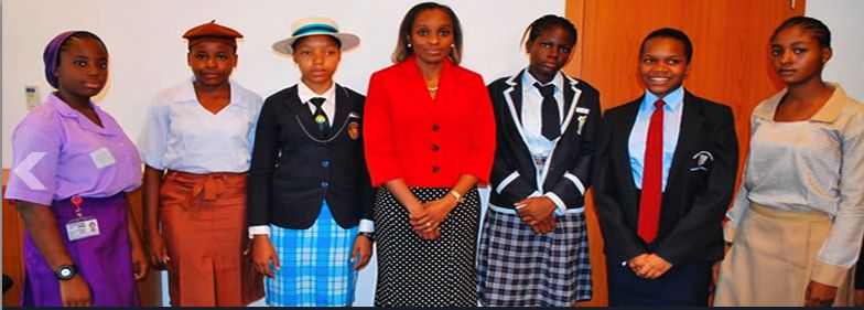 Omobola Johnson, Minister of Communication Technology, seen in photograph with some participants at the “Girls in ICT Day 2013”
