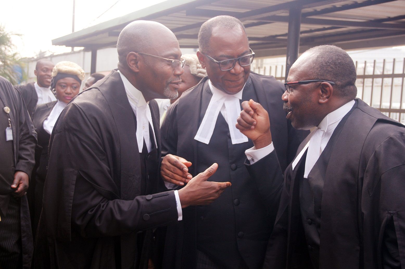 L R N C C Leading Counsel Yusuful Ali SAN Prof. Taiwo Osipitan SAN and Dr Muiz Banire during MTN V NCC Case held at fed. high court Lagos 4 1
