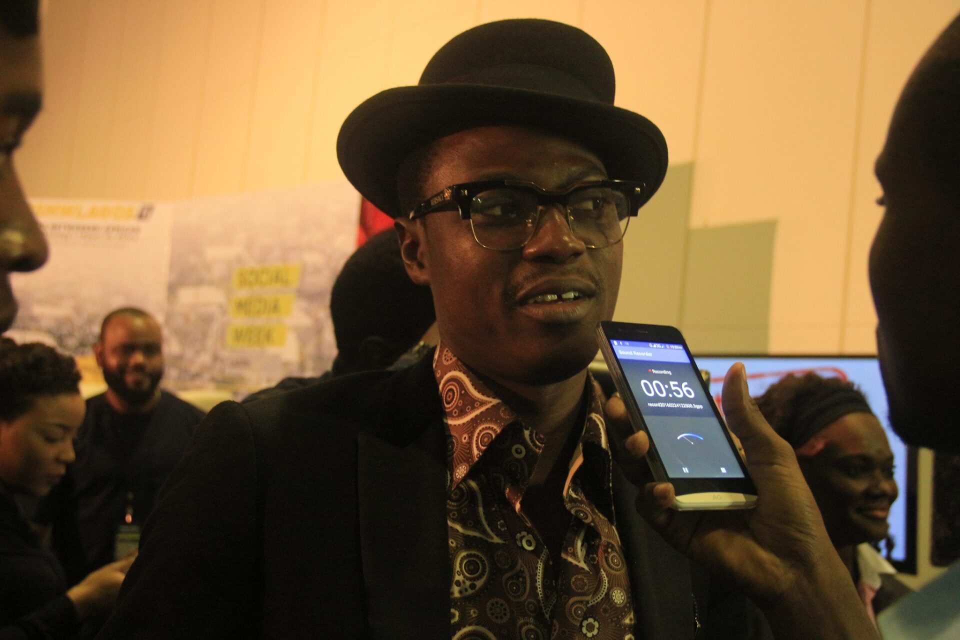 Sound Sultan (left) in an interview with author at the 2016 Social Media Week Lagos