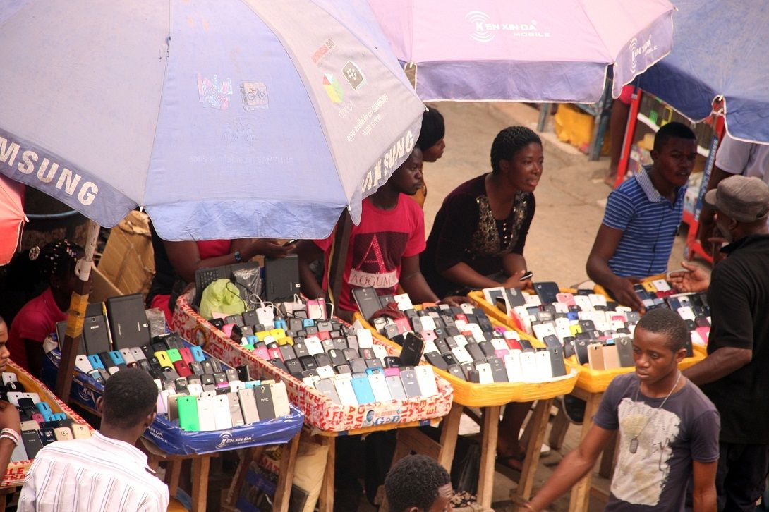 Vital learning tools: Mobile phones on display at Ikeja Computer Village in Lagos