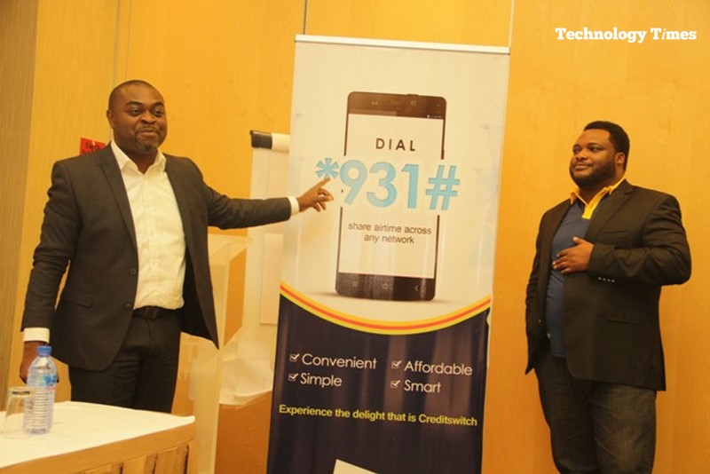 Technology Times file photo shows Akin Naphtal, CEO. Instinct Wave with Nnamdi Nwoye, Partner, Credit Switch, while unveiling the Code for Mobile Credit transfer