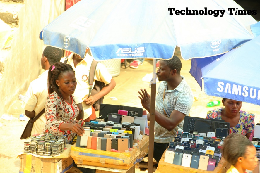 Technology Times file photo shows commercial activities at Computer Village Ikeja, the largest technology market cluster in Nigeria