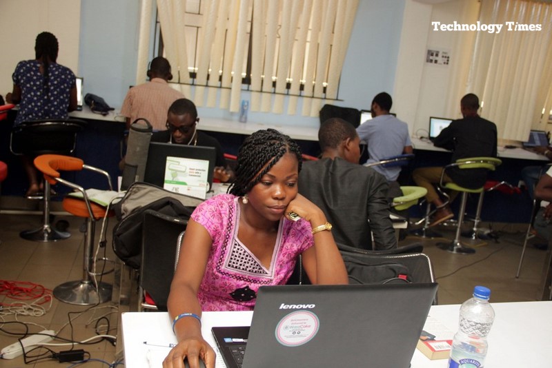 Young Nigerians seen at work inside the Information Technology Developers Entrepreneurship Accelerator (iDEA) Hub in Yaba, Lagos.